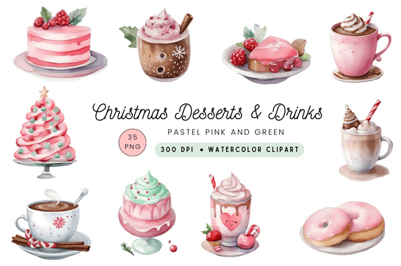 Atercolor Christmas Desserts Clipart for Festive Illustrations