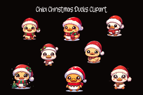 Chibi Christmas Ducks Clipart for Modern Illustrations