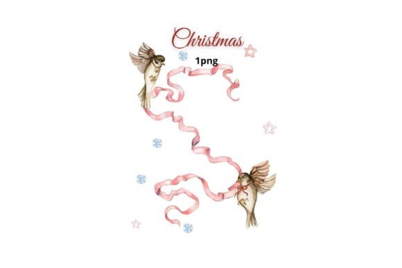 Christmas Composition with Bird Sparrow Illustrations