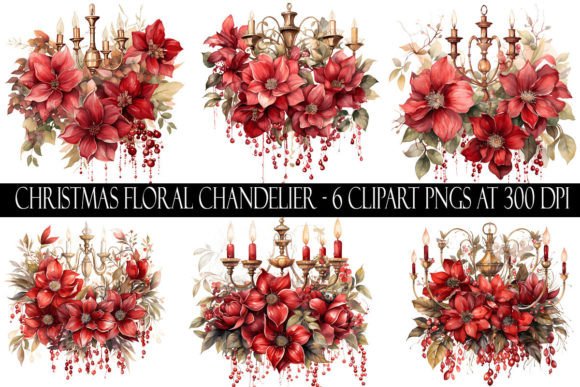Christmas Floral Chandelier Clipart for Illustrations