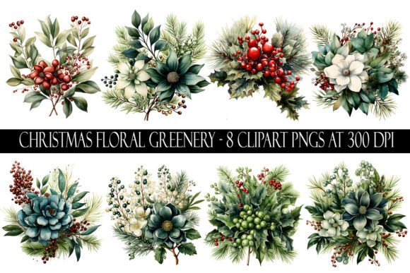 Christmas Floral Greenery Clipart Review