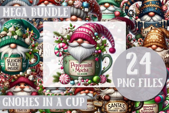 Christmas Gnomes Bundle 24 PNG Quotes for Brand Illustrations