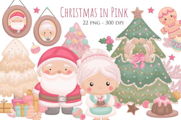 Christmas in Pink Decoration Clipart for Modern Illustrations