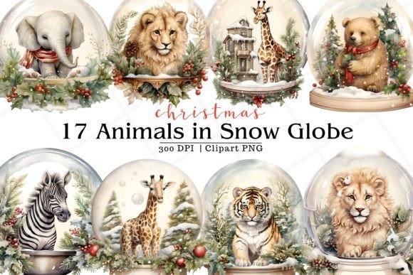 Christmas Snow Globe Watercolor Clipart for Illustrations