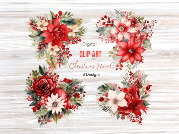 Christmas Winter Floral Heart Clip Art for Illustrations