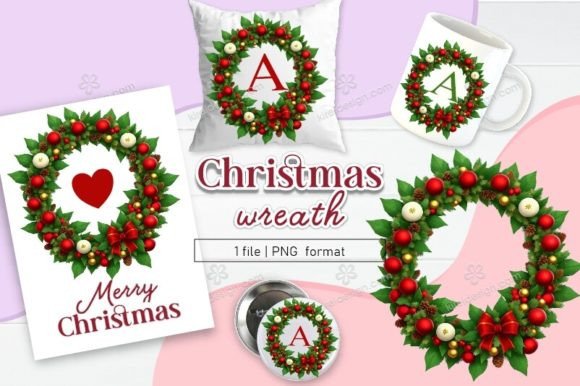 Christmas Wreath Clipart Sublimation 09 for Modern Illustrations