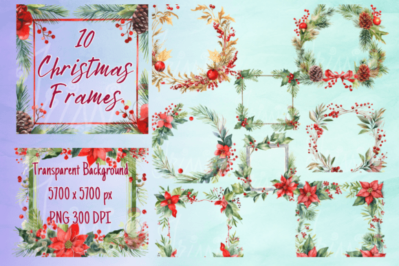Christmas Wreath Watercolor - 10 Frames for Illustrations