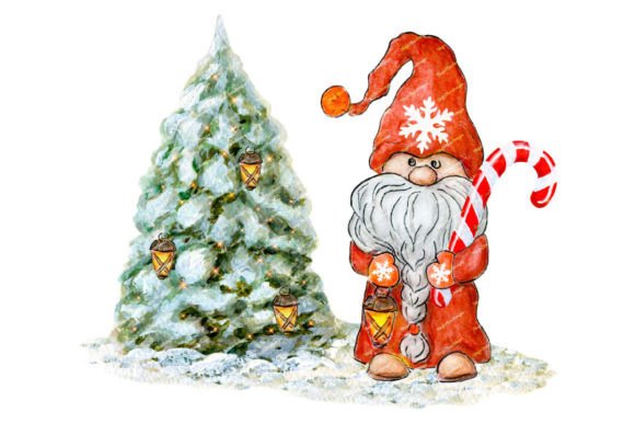 Cute Gnome Watercolor Christmas Tree PNG Review