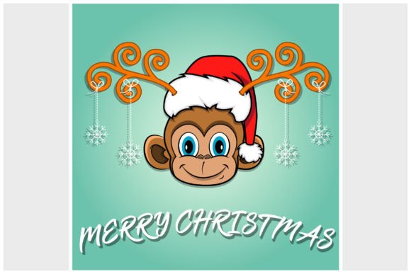 Cute Monkey Head of Christmas Card Illustrations