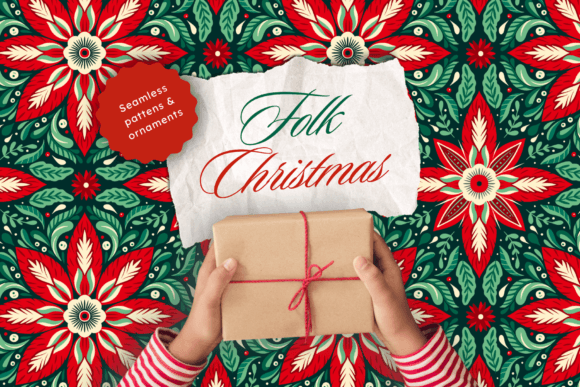 Folk Christmas Pattern and Ornaments for Illustrations
