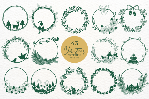 Hand Drawn Christmas Wreath Bundle: Festive Illustrations for Crafters