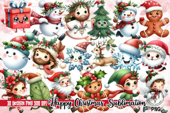 Happy Christmas Sublimation Clipart PNG for Modern Illustrations