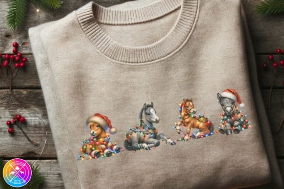 Horses Wrapped in Christmas Lights: Festive Illustrations for Branding
