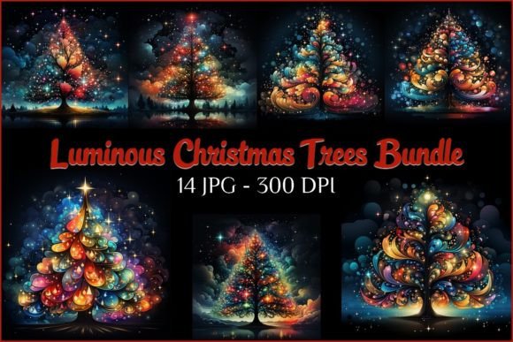 Luminous Christmas Trees Bundle - JPG: A Designer's Review for Holiday Illustrations
