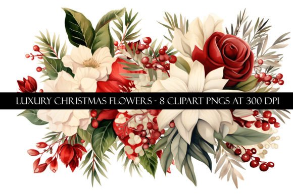Luxury Christmas Flower Clipart for Modern Illustrations