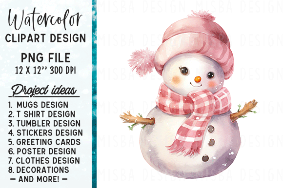 Pink Christmas Snowman Clipart Png for Illustrations