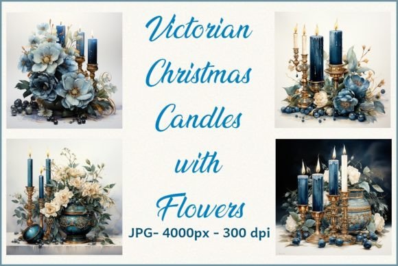 Victorian Christmas Candles with Flowers: Elegant Illustrations for Crafters