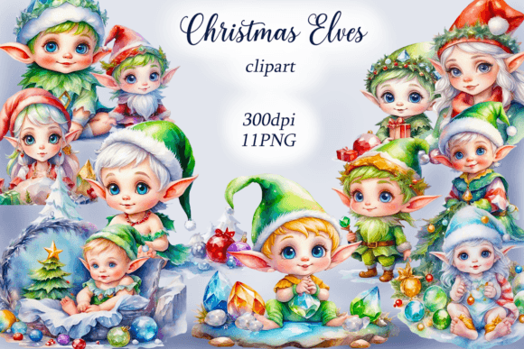 Watercolor Christmas Elves Clipart for Illustrations
