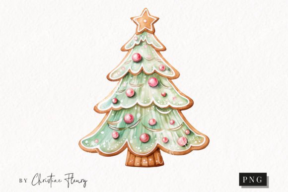 Watercolor Christmas Tree Cookie Clipart for Illustrations